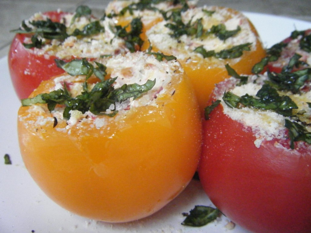 Goat Cheese Stuffed Heirloom Tomatoes